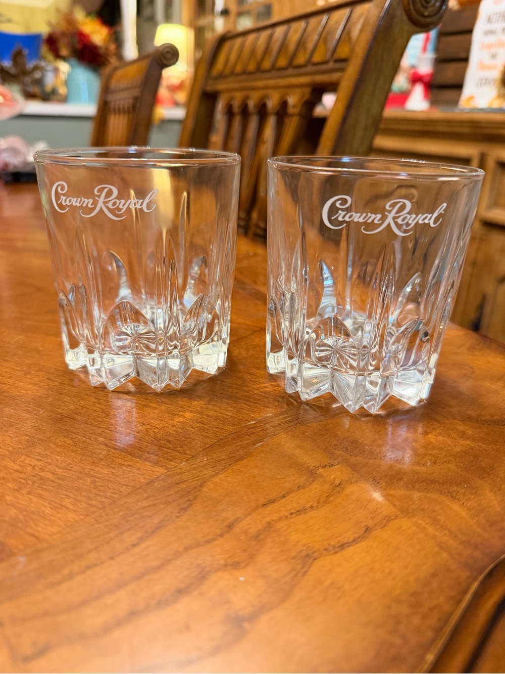 Set of 2 Crown Royal cut crystal lowball whiskey glasses
